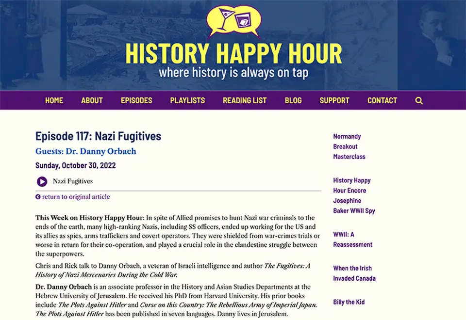 History Happy Hour - talk on Fugitives: A History of Nazi Mercenaries during the Cold War