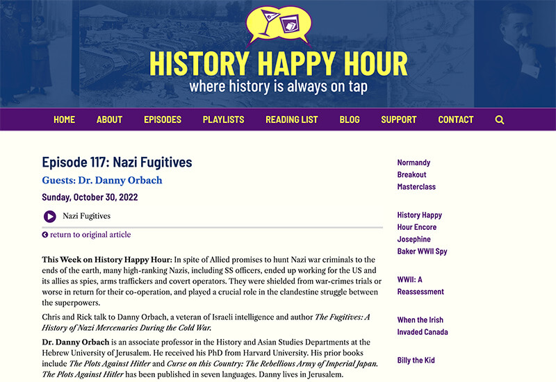 History Happy Hour - talk on Fugitives: A History of Nazi Mercenaries during the Cold War