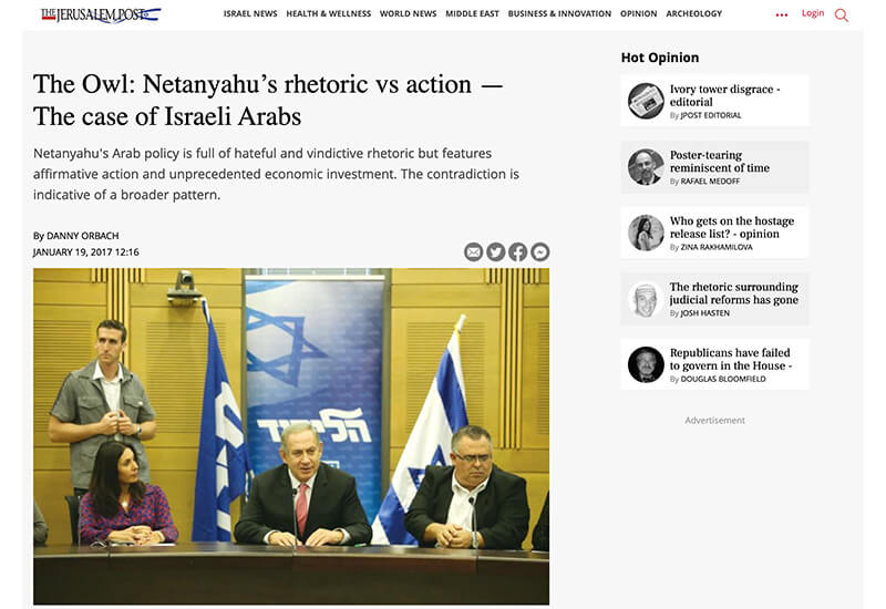 The Owl: Netanyahu’s rhetoric vs action — The case of Israeli Arabs
